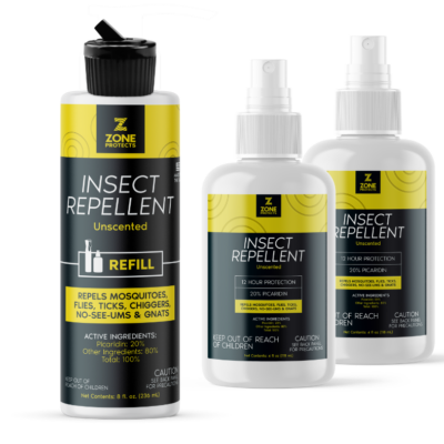 Zone Protects Insect Repellent Unscented, (2) 4oz bottles and (1) Refill