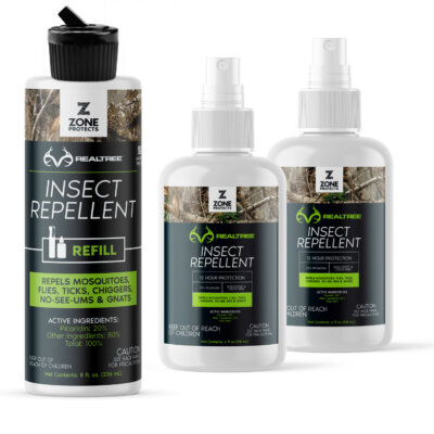 Zone Realtree Insect Repellent, (2) 4oz bottles and (1) Refill