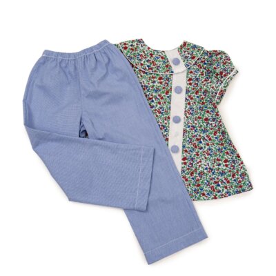 Chaney Set in Blue/Red Floral Print with Blue Micro-check Pant