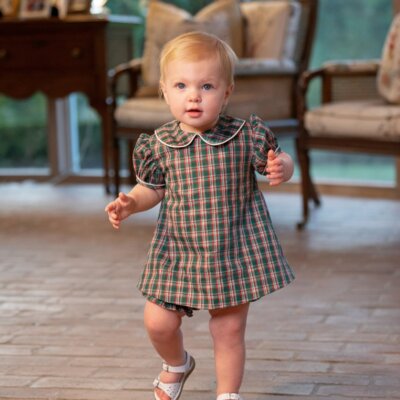 Bennett Little Girls Bloomer Set in Green Plaid