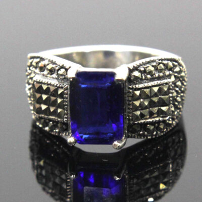 Sterling Silver Sapphire Zirconia Ring Size 8