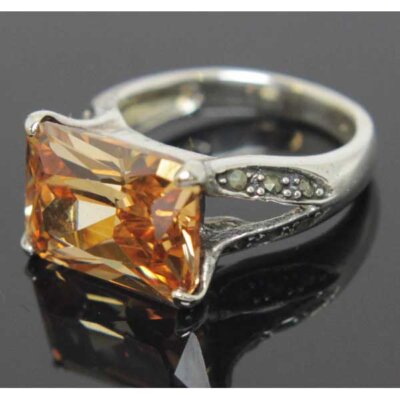 Sterling Silver Topaz CZ Marcasite Ring Size 5.5