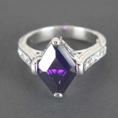 Sterling Silver Amethyst CZ Ring Size 6