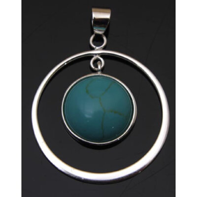 Turquoise Circle Sterling Silver Pendant
