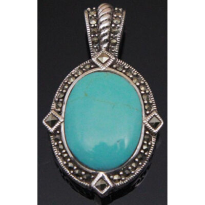 Turquoise Howlite Marcasite Pendant Sterling Silver
