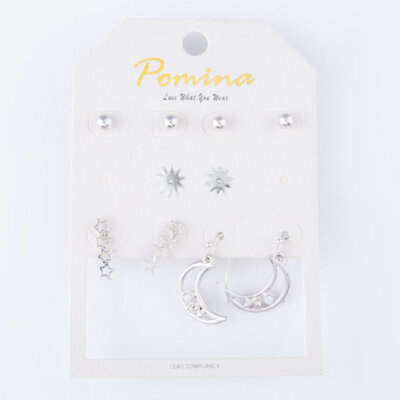 Silver Star & Moon Ear Rings