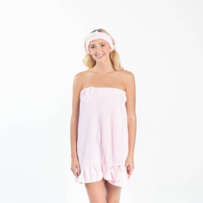 Plush Spa Wrap with Ruffle - Light Pink