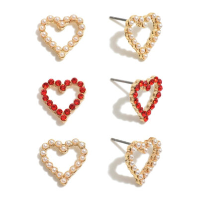 Set O/3 Open Heart Red Ear Rings