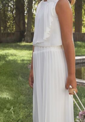 White Set Pleated Crepe Pants & Top