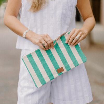 Marlow Cabana Striped Clutch in Green
