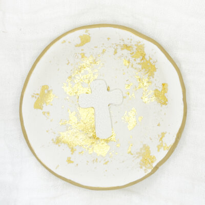 Golden White Cross Ring Dish