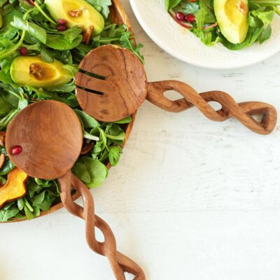 Twisted Wood Salad Servers