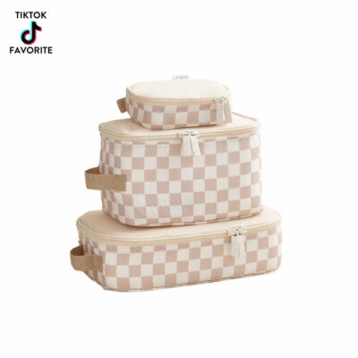 Taupe Checkerboard Packing Cubes
