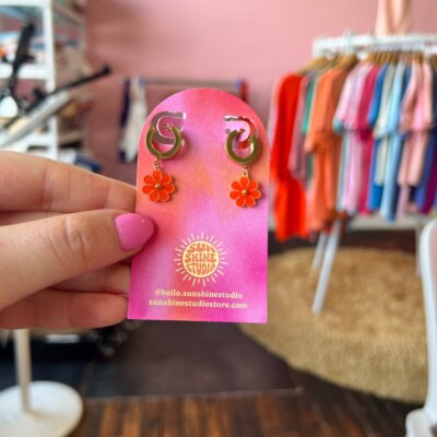 Colored Daisy Titanium Charm Earrings