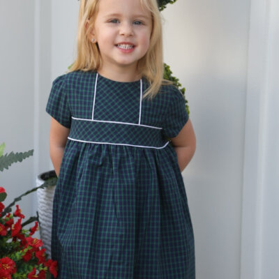The Demi Yoke Dress in Navy/Green Plaid