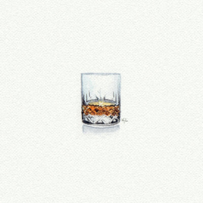 Bourbon Whiskey Glass Miniature watercolor reproduction by Karen Libecap