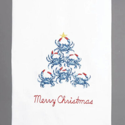 Blue Crab Christmas Tea Towel