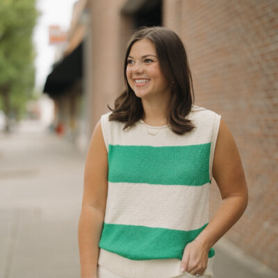 Green Striped Sleeveless Knit Top