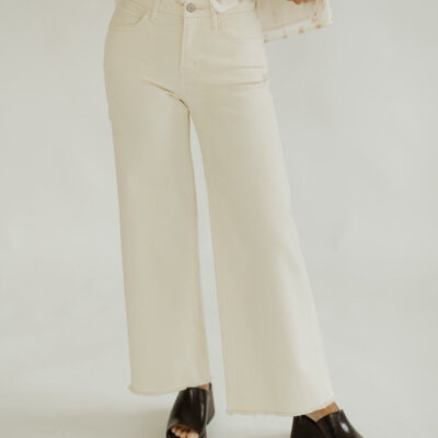 Cream High Rise Cropped Wide Leg