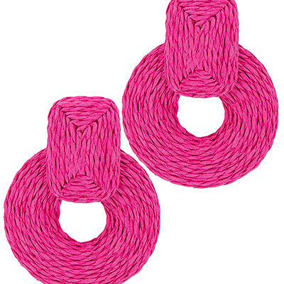 Raffia Summer Earrings-Pink