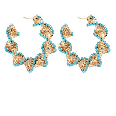 Seed Bead & Twist Hoops-Turquoise