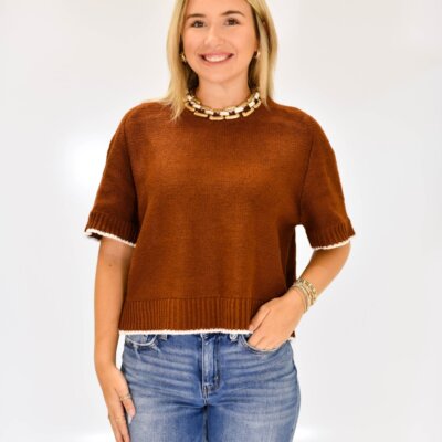 Cognac Edge Knit Top