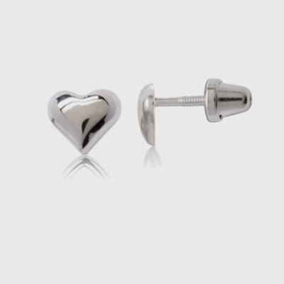 Sterling Silver Puff Heart Stud Earrings