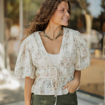 Jackie Ivory Embroidered Eyelet Peplum Top