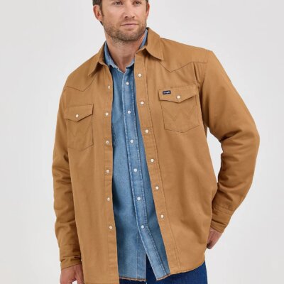 Men's Wrangler® Long Sleeve Flannel Lined Solid Work Shirt in Rawhide