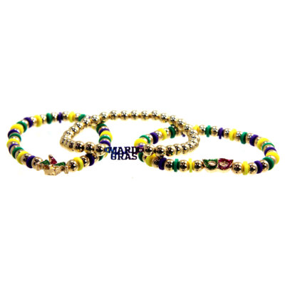 Mardi Gras Gold Beaded Bracelet Set of 3