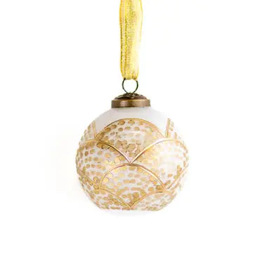 Verona Glass Ornament White/Gold 3"