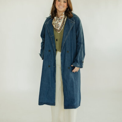 Denim Double Pocket Trench Coat