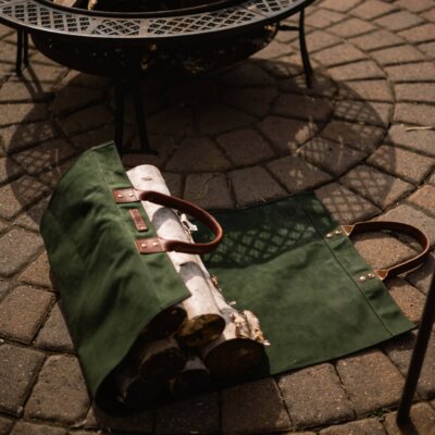 Green Canvas Leather Handle Log Carrier - USA Made