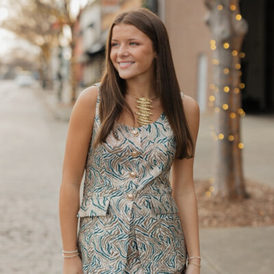 Angeline Zebra Jacquard Romper Set