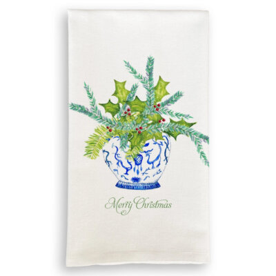Cotton Tea Towel - Ginger Jar with Greenery