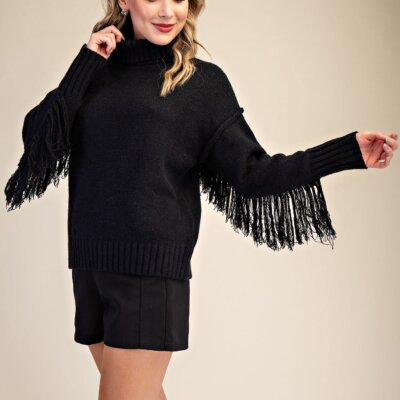The Aspen Fringe Sweater-Black