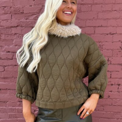 Ivy Jane Olive Quilted Pullover Top