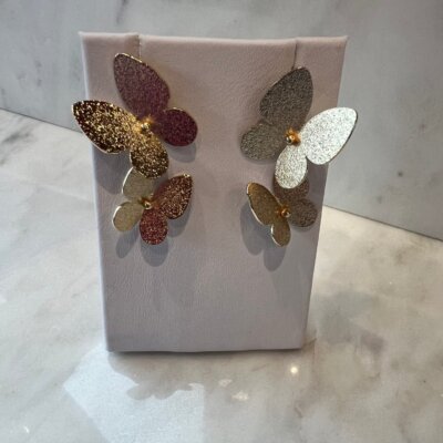Textured Golden Butterfly Drop Earrings