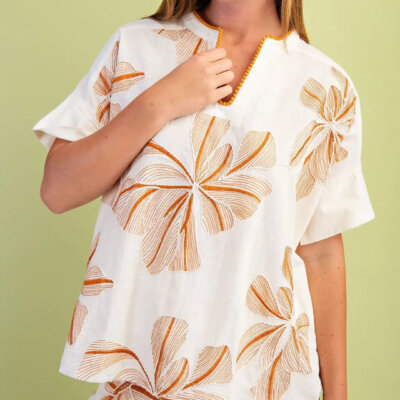 Pom Pom Trim Top in Cream