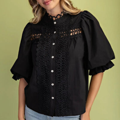 The Charlotte Eyelet Top-Black