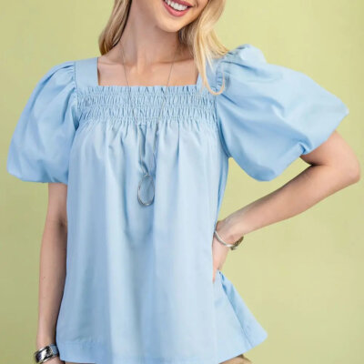 The Capri Smocked Top in Sky Blue