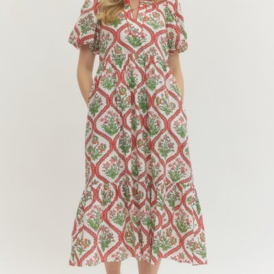 The Printed Midi Dress in Red