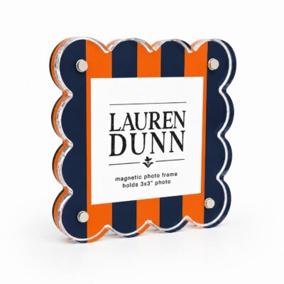 Orange and Navy Striped Gameday Scalloped Acrylic Frame